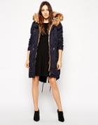 Asos Parka With Detachable Faux Fur Lining & Hood - Navy $94.00