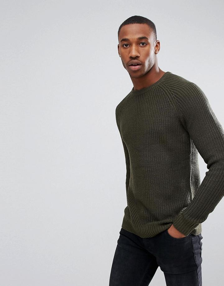 Jack & Jones Originals Knitted Sweater Cotton Rib - Green