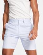 Asos Design Smart Skinny Linen Mix Shorts In Pastel Blue