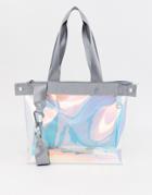 Asos Design Oversized Tote Bag In Iridescent-clear