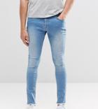Brooklyn Supply Co Light Washed Distressed Denim Dyker Jeans With Raw Hem In Super Skinny Fit - Blue