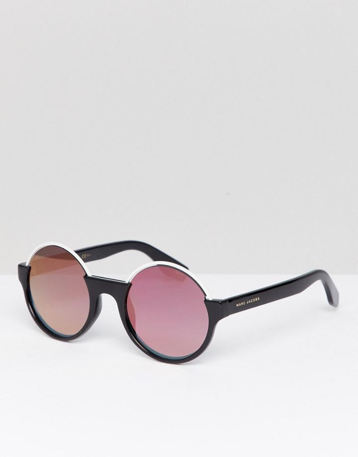 Marc Jacobs Round Sunglasses With Pink Lens - Black