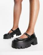 Asos Design Wide Fit Marilyn Chunky Mary Jane Flat Shoes In Black