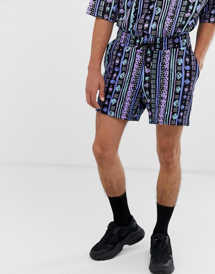 Asos Design Festival Two-piece Shorts With Geo-tribal Print - Blue