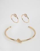 Asos Pack Of 3 Knot Rings And Cuff Bracelet Pack - Gold