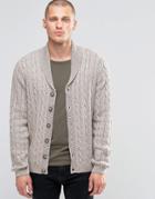 Asos Shawl Neck Cable Cardigan In Wool Mix - Beige