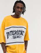 Asos Design Oversized T-shirt With City Print In Color Block Panel-orange