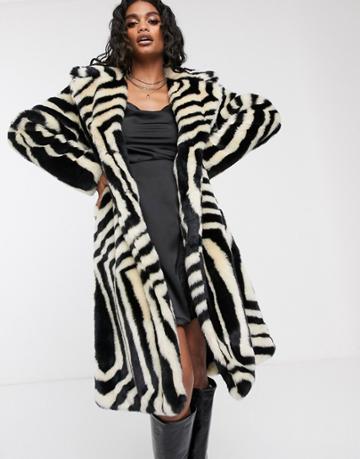 Ivyrevel Faux Fur Coat In Zebra Print-multi