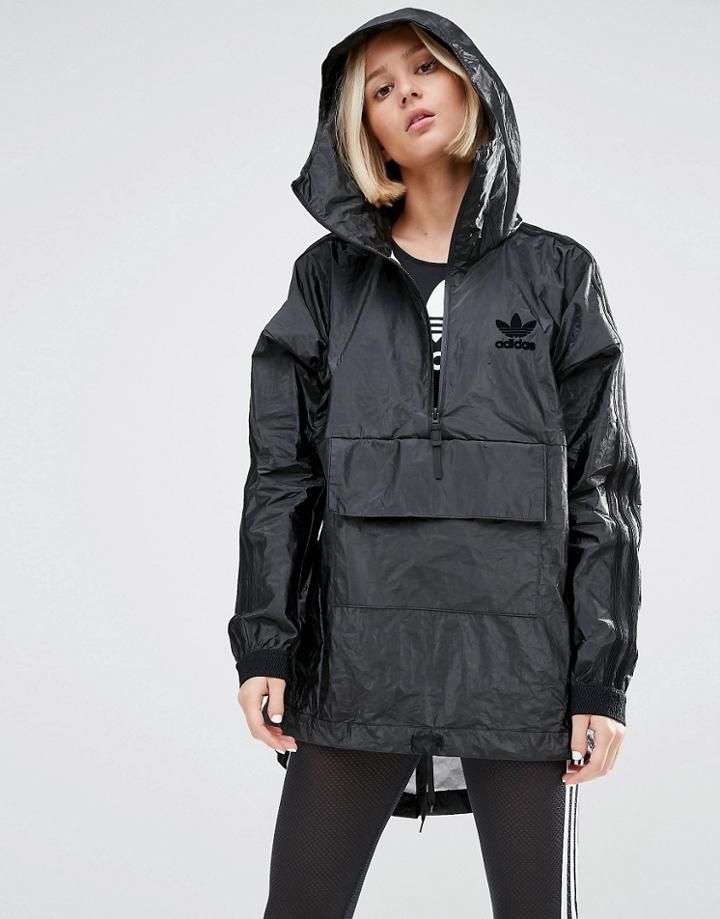 Adidas Originals High Shine Hooded Jacket In Black - Black