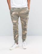 Pull & Bear Joggers In Sand Camo - Beige
