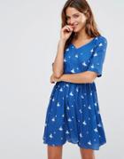 Lavand Ballerina Print Belted Dress - Blue