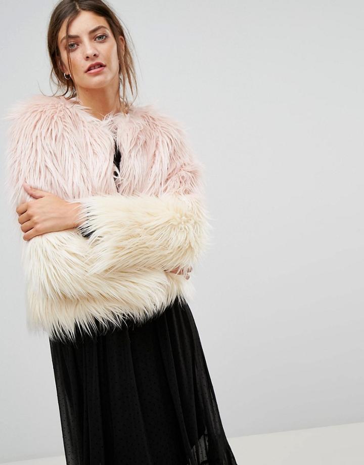 Stradivarius Faux Fur Jacket - Pink