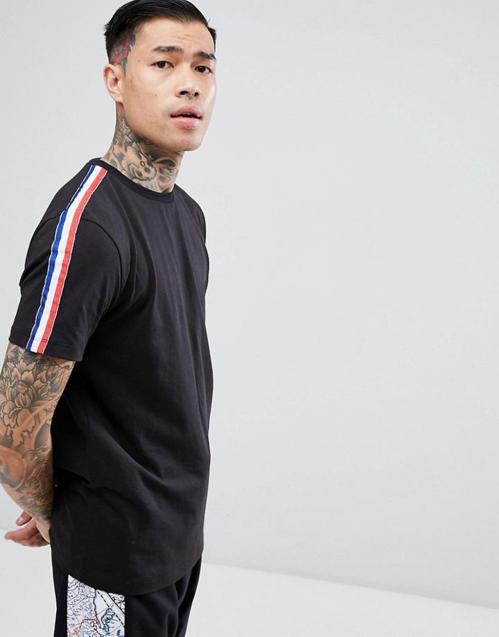 Jaded London T-shirt In Black With Tri Color Taping - Black