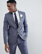 Farah Skinny Suit Jacket In Twisted Yarn-navy