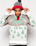 Asos Sweatshirt With Elf Christmas Print And Pom Poms - White