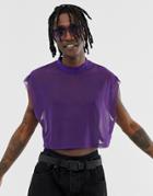 Asos Design Cropped Oversized Sleevless T-shirt In Fine Mesh-purple
