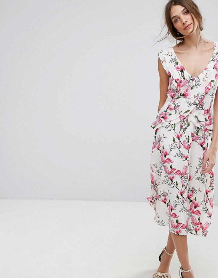 Oasis Floral Printed Ruffle Tea Dress - Multi