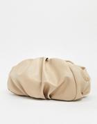 Asos Design Oversized Ruched Clutch Bag In Beige-white