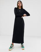 Asos Design Long Sleeve Maxi T-shirt Dress - Black