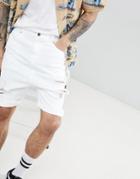 Asos Design Drop Crotch Denim Shorts With Extreme Rips In White - White