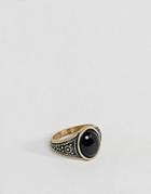 Asos Design Pinky Ring In Gold Tone With Black Enamel