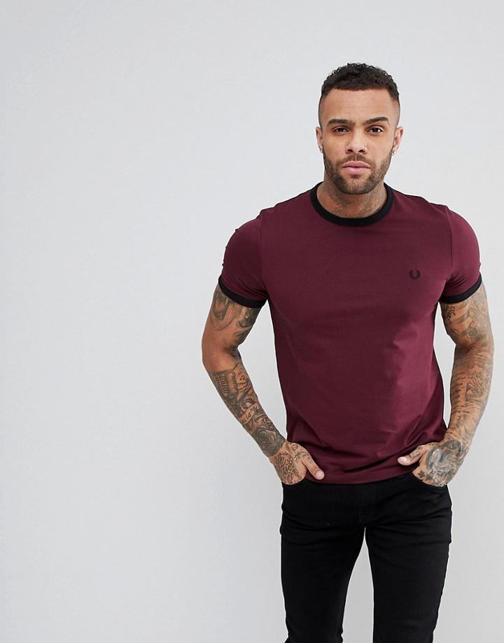 Fred Perry Slim Fit Ringer T-shirt In Burgundy - Red