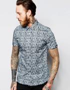 Ted Baker Short Sleeve Shirt With All Over Ditsy Floral Print In Regular Fit - Blue