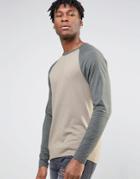 Asos Muscle Long Sleeve T-shirt With Contrast Raglan - Brown