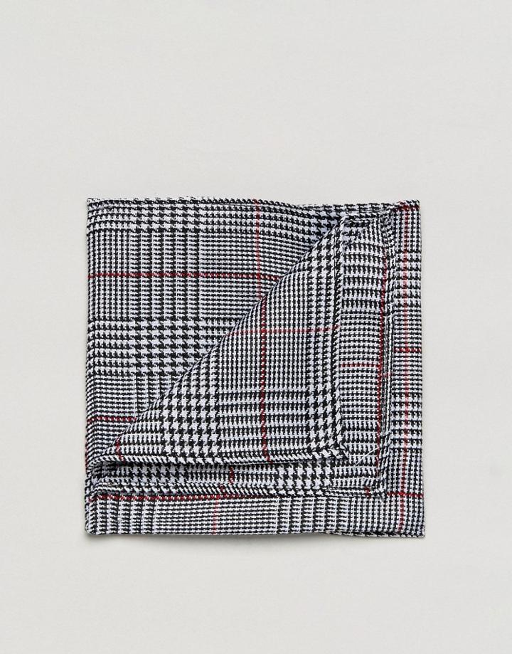 Asos Prince Of Wales Red Overcheck Pocket Square - Black