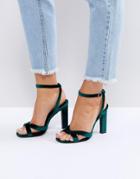 New Look Velvet Slim Heel Twist Front Sandal - Green
