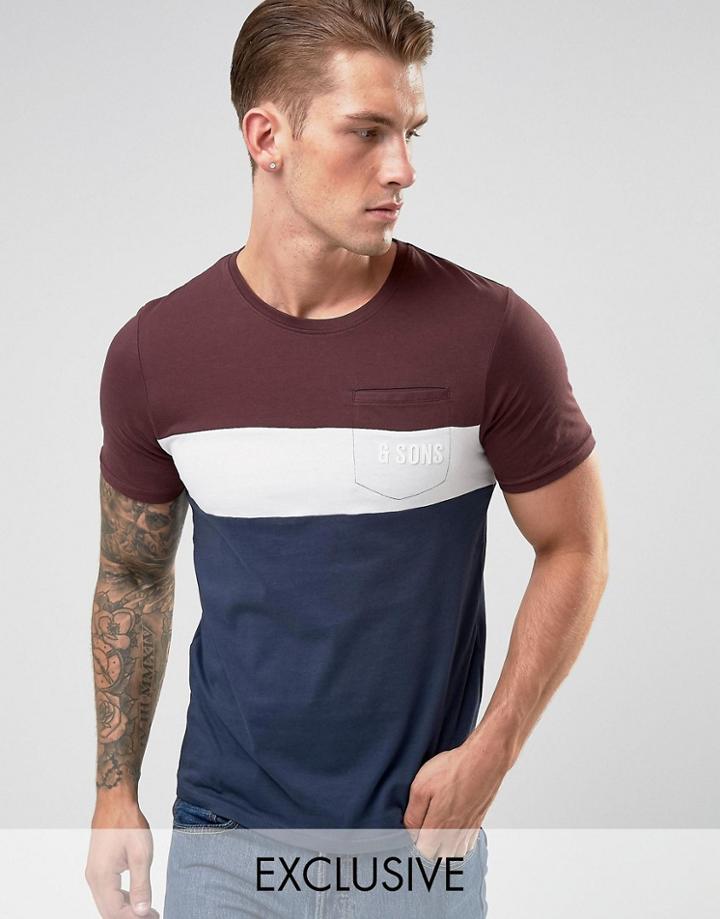 Only & Sons T-shirt With Block Stripe And Pocket Branding - Black