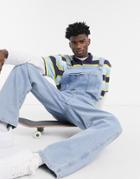 Asos Design Baggy Denim Overalls In Light Stone Wash-blues