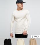 Asos Longline Muscle Long Sleeve T-shirt 3 Pack Save - Multi