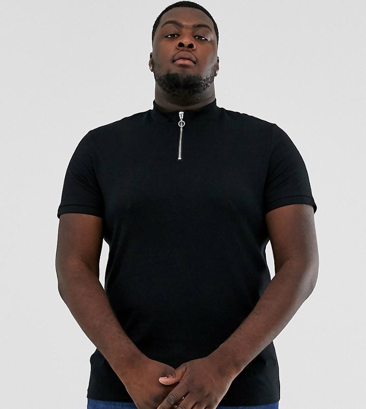Asos Design Plus Organic T-shirt With Zip Turtleneck In Black