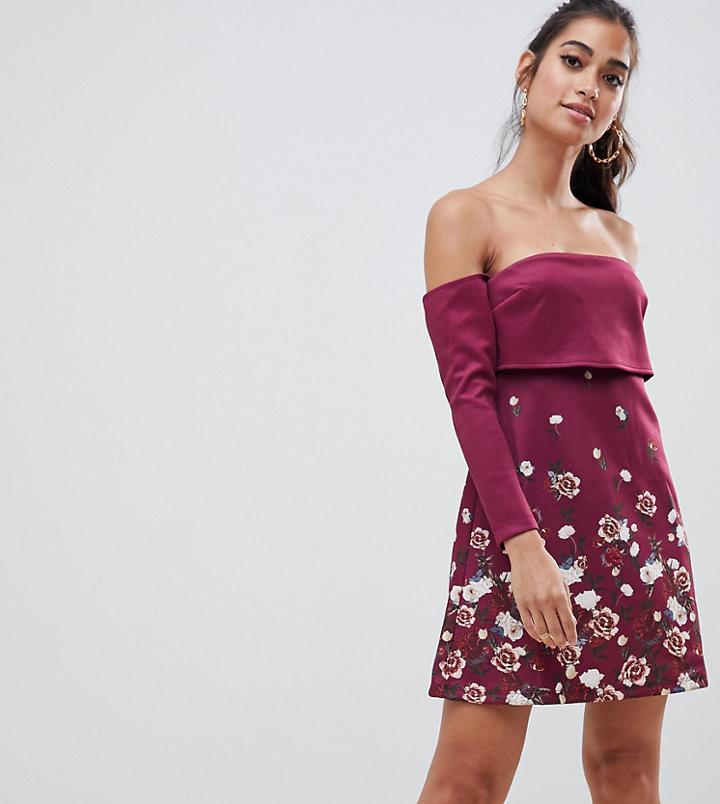 Asos Petite Crop Top Border Floral Mini Dress-multi