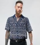 Reclaimed Vintage Inspired Revere Shirt With Geo Print With Short Sleeve Reg Fit - Navy