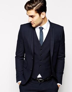 Selected Lux Tonal Check Suit Jacket In Skinny Fit - Blue Black