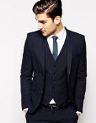 Selected Lux Tonal Check Suit Jacket In Skinny Fit - Blue Black