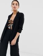 River Island Blazer With Ruched Sleeves In Black