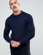 Pull & Bear Cable Knit Sweater In Navy - Navy