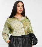Asos Design Curve Long Sleeve Shirt In Green Mixed Paisley Floral Print-multi