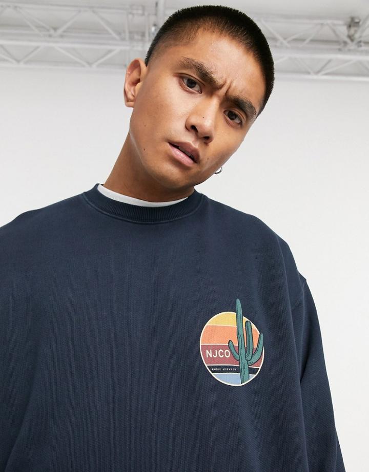 Nudie Jeans Co Lukas Cactus Logo Sweat In Navy