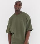 Asos Design Tall Oversized Short Sleeve Sweatshirt In Khaki With Triangle - Green