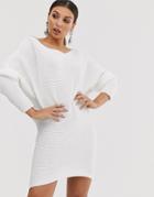 Asos Design Ripple Off Shoulder Sweater Dress - White