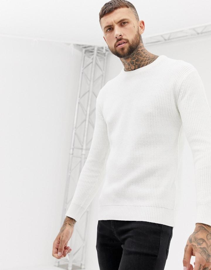 Bershka Knitted Sweater In Cream - Cream