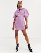 Sister Jane Mini Dress With Bow Collar And Volume Sleeves In Taffeta-purple