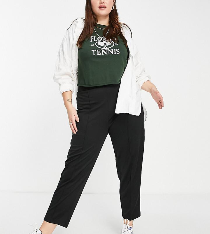Asos Design Curve Ponte Pintuck Peg Pant In Black