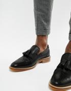 Asos Design Loafers In Black Leather With Natural Sole And Fringe Detail - Black