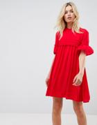 Asos Shirred Smock Dress - Red