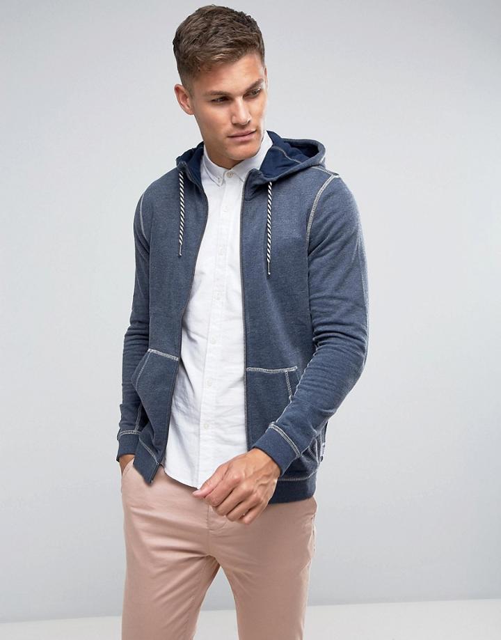 Tom Tailor Zip Through Hoodie With Contrast Seams - Navy
